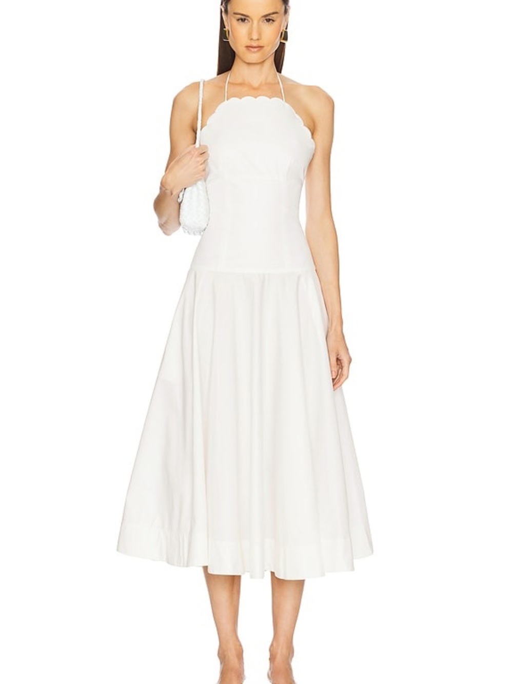 NWT Académie White Scallop Halter Midi Dress Size Small Bridal Resort Revolve